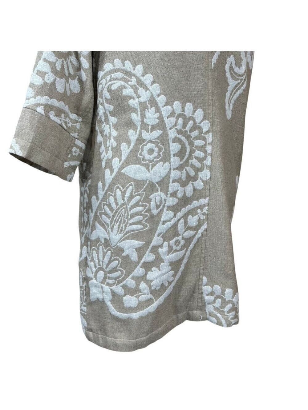 Chico's Beige White Jacquard Jacket Topper Cotton Linen Size 0 - Picture 8 of 12